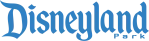 The image shows the Disneyland Park logo in blue text, featuring a castle-like font style.